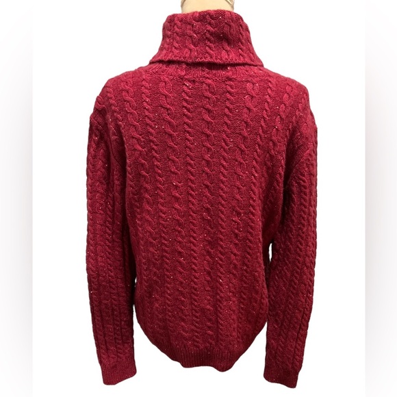 Orvis Sweater Wool Cashmere Burgundy Fishermans Cable Knit Turtleneck Sz Medium. - Picture 3 of 9